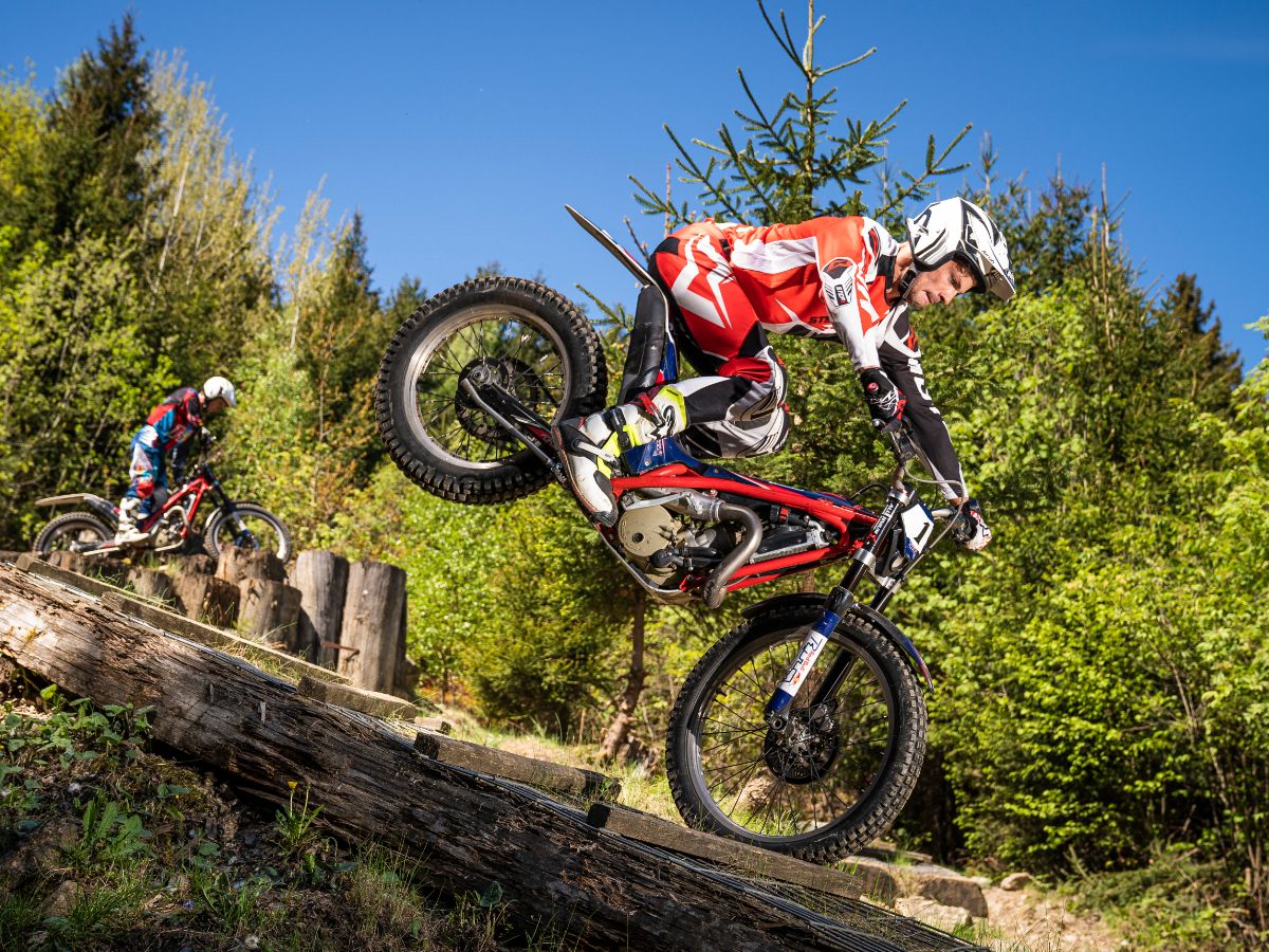 Trial Bike driving on front tyre