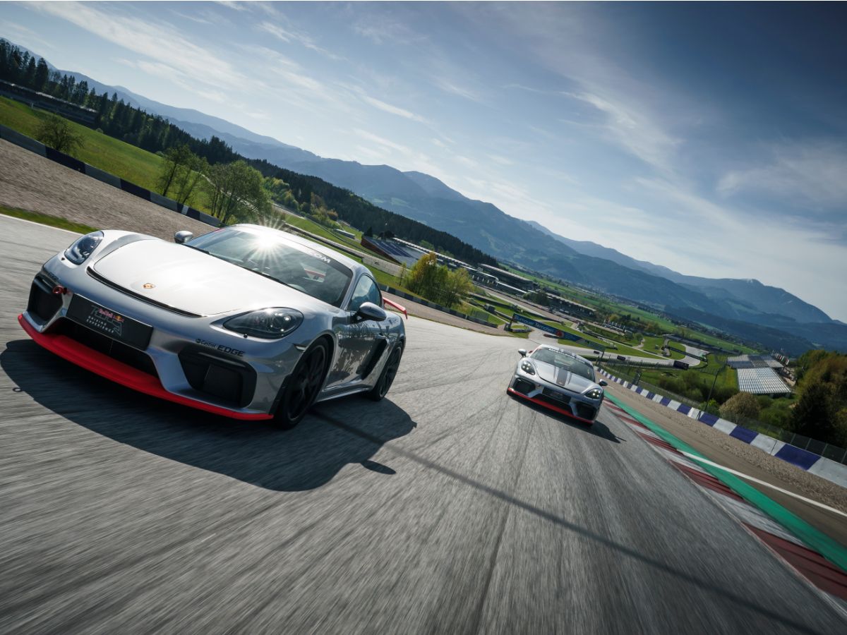 Porsche 718 Cayman GT4 driving the F1 track on the Red Bull Ring
