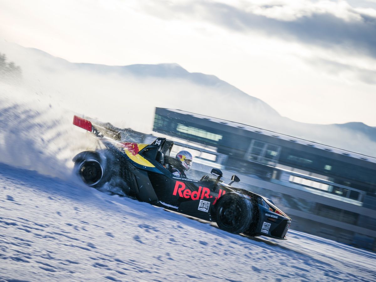 KTM X-Bow driving on the snowy race track