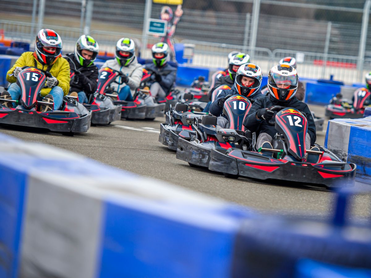 Karts race on track